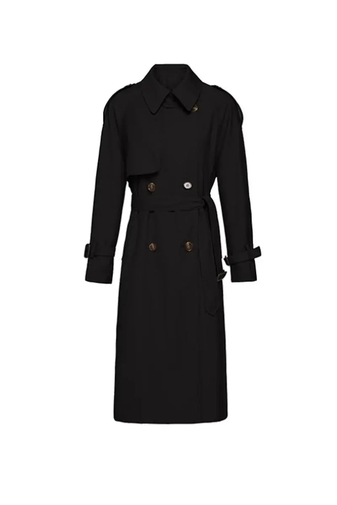 Fibflx Women's Classic Double Breasted Long Trench Coat with Belt