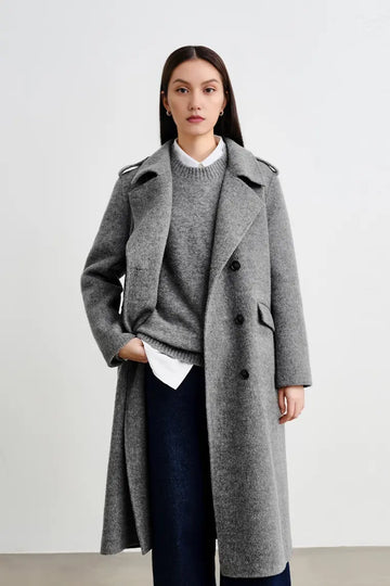 Classic Double Breasted Suri Alpaca Icon Coat with Padded Shoulder Fibflx