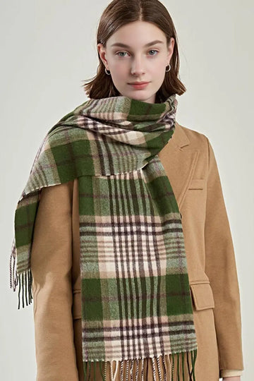 Fibflx Women's Classic Extra Long 100 Wool Plaid Scarf