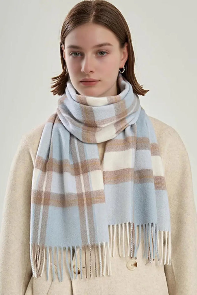 Fibflx Women's Classic Extra Long 100 Wool Plaid Scarf