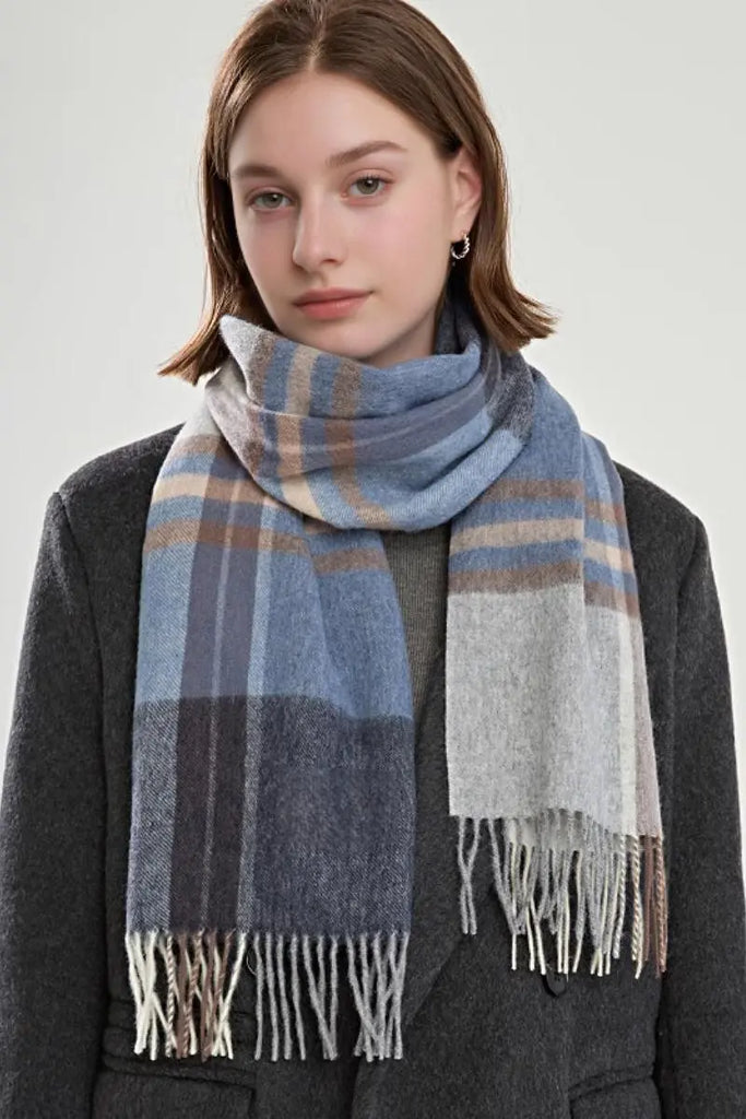 Fibflx Women's Classic Extra Long 100 Wool Plaid Scarf