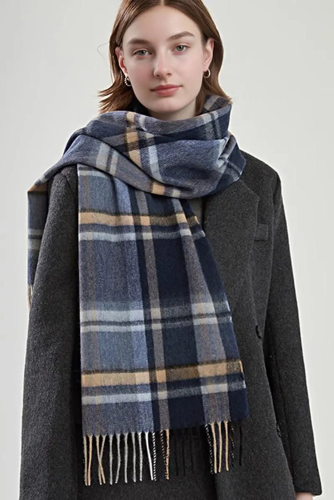 Fibflx Women's Classic Extra Long 100 Wool Plaid Scarf