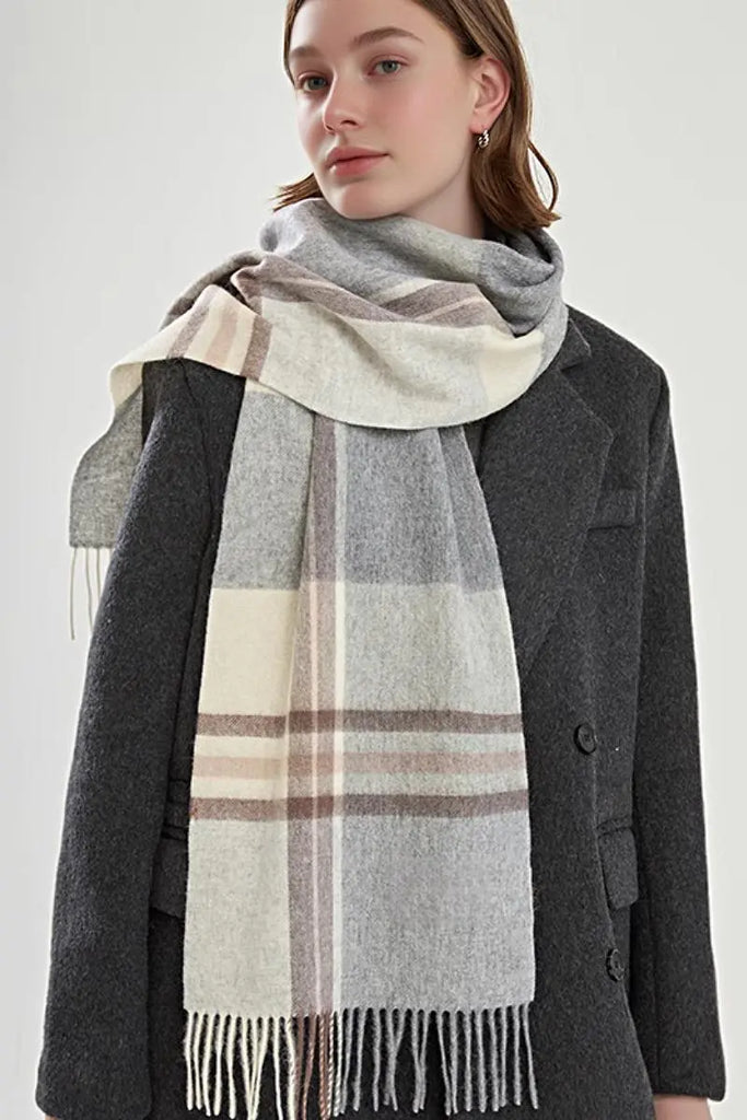 Fibflx Women's Classic Extra Long 100 Wool Plaid Scarf