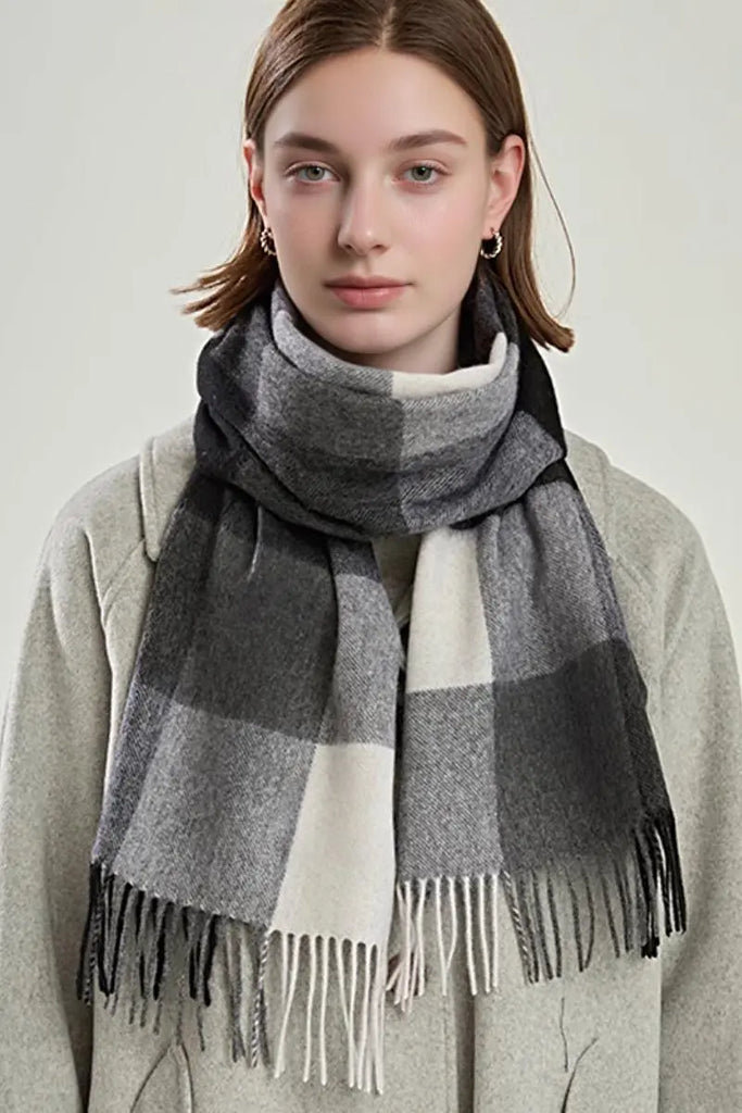 Fibflx Women's Classic Extra Long 100 Wool Plaid Scarf