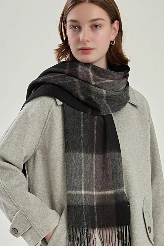 Fibflx Women's Classic Extra Long 100 Wool Plaid Scarf