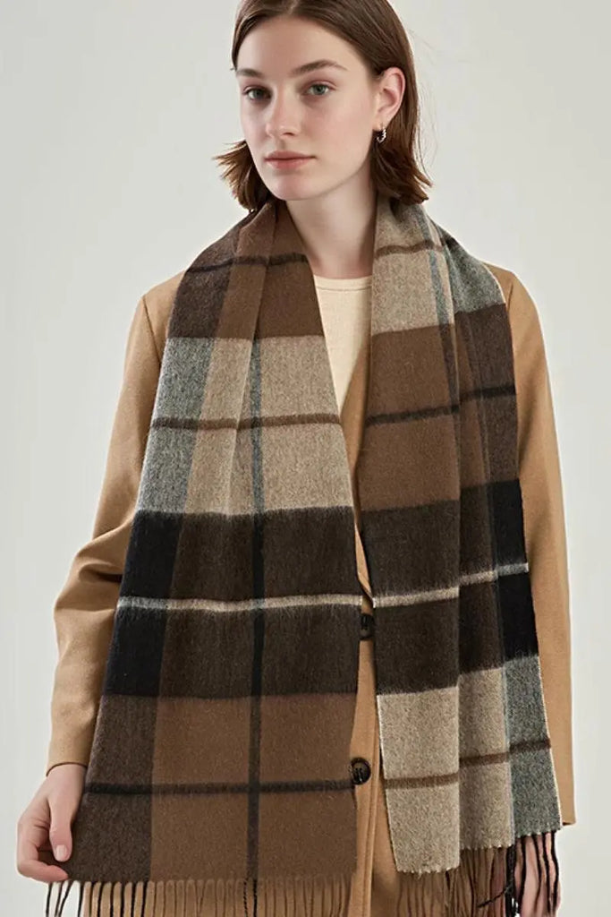 Fibflx Women's Classic Extra Long 100 Wool Plaid Scarf