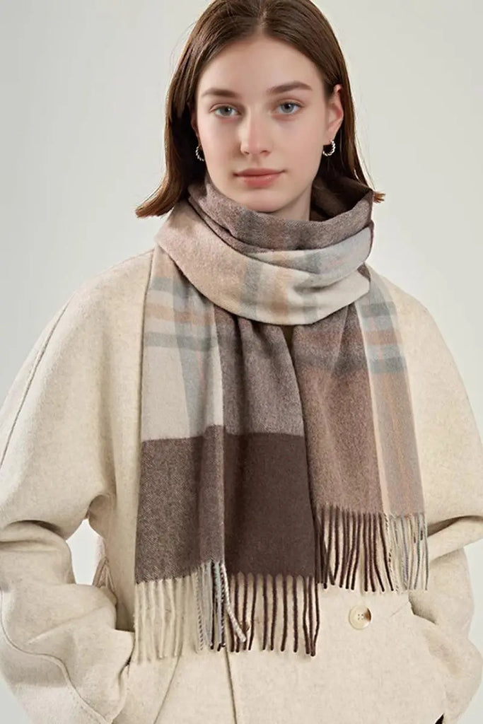 Fibflx Women's Classic Extra Long 100 Wool Plaid Scarf