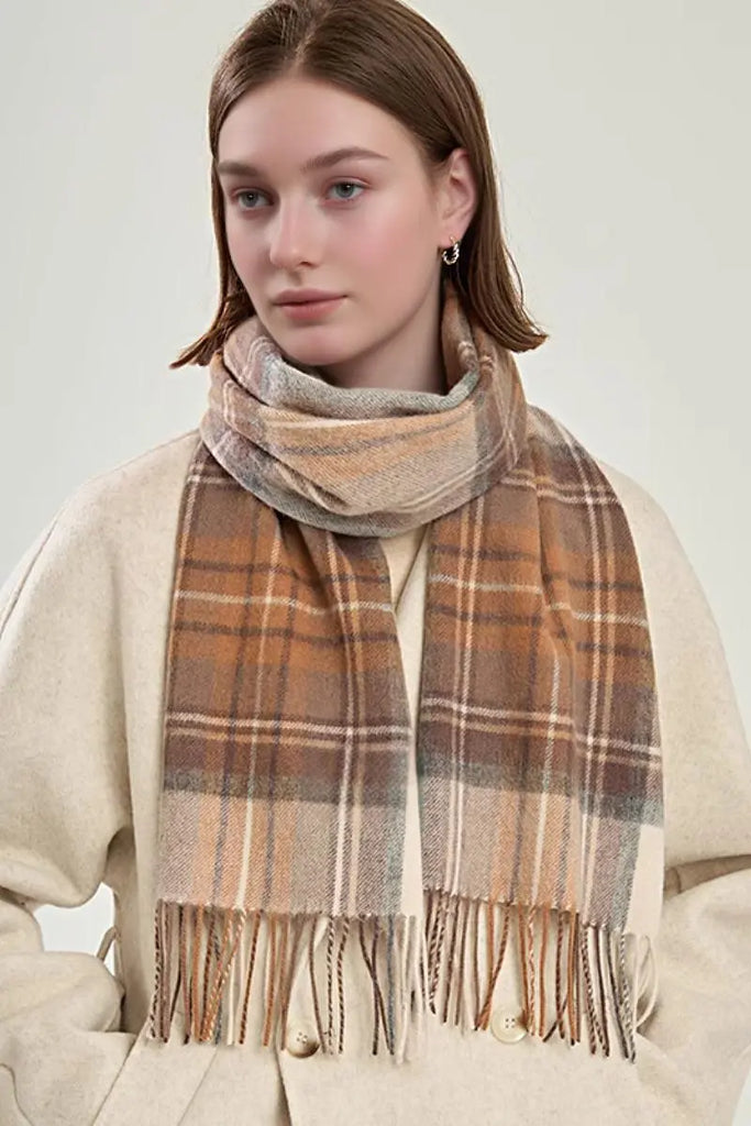 Fibflx Women's Classic Extra Long 100 Wool Plaid Scarf
