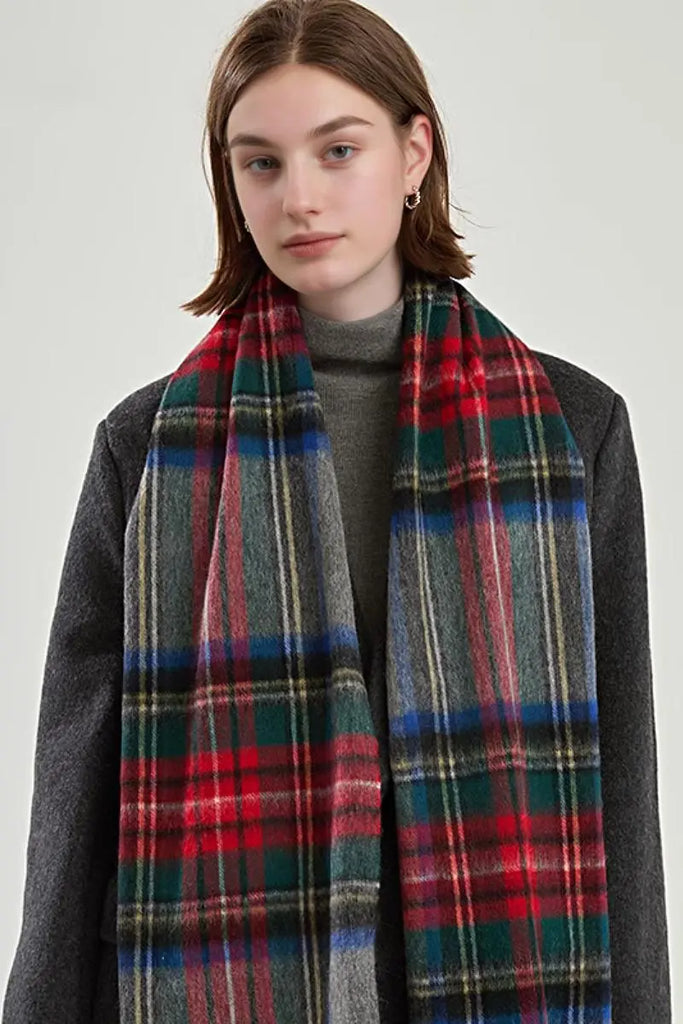 Fibflx Women's Classic Extra Long 100 Wool Plaid Scarf