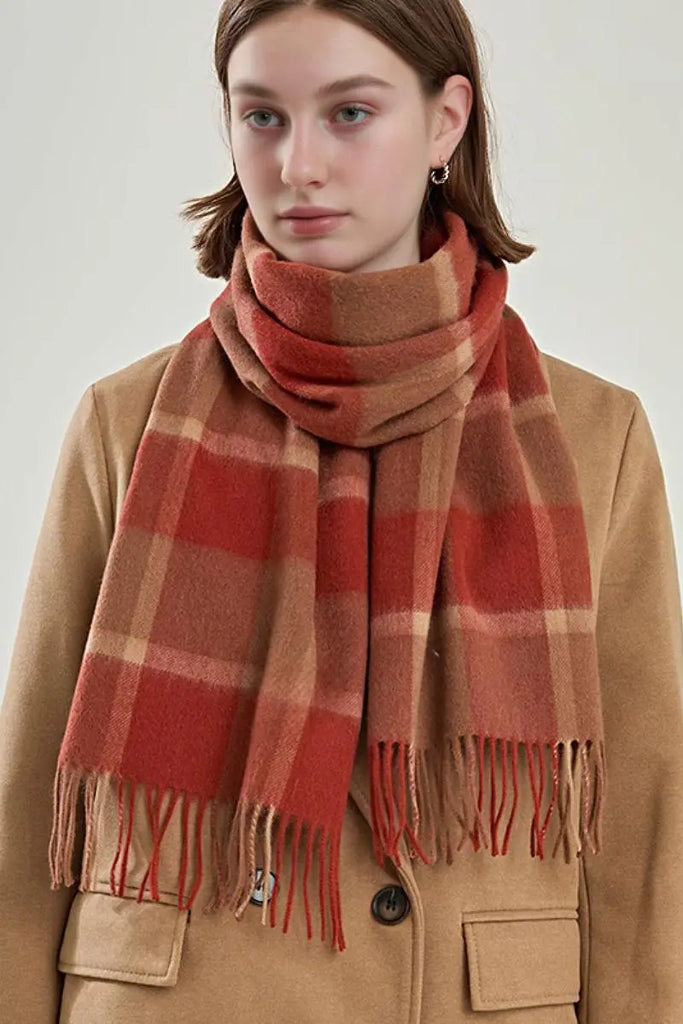 Fibflx Women's Classic Extra Long 100 Wool Plaid Scarf