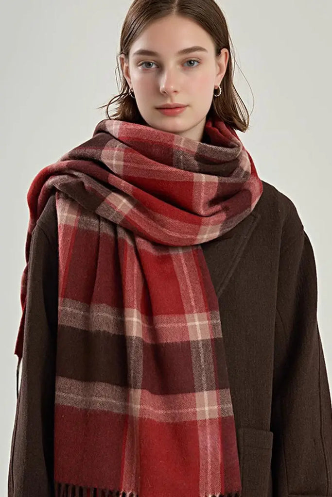 Fibflx Women's Classic Extra Long 100 Wool Plaid Scarf