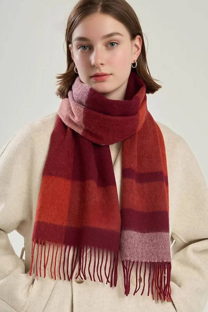 Fibflx Women's Classic Extra Long 100 Wool Plaid Scarf