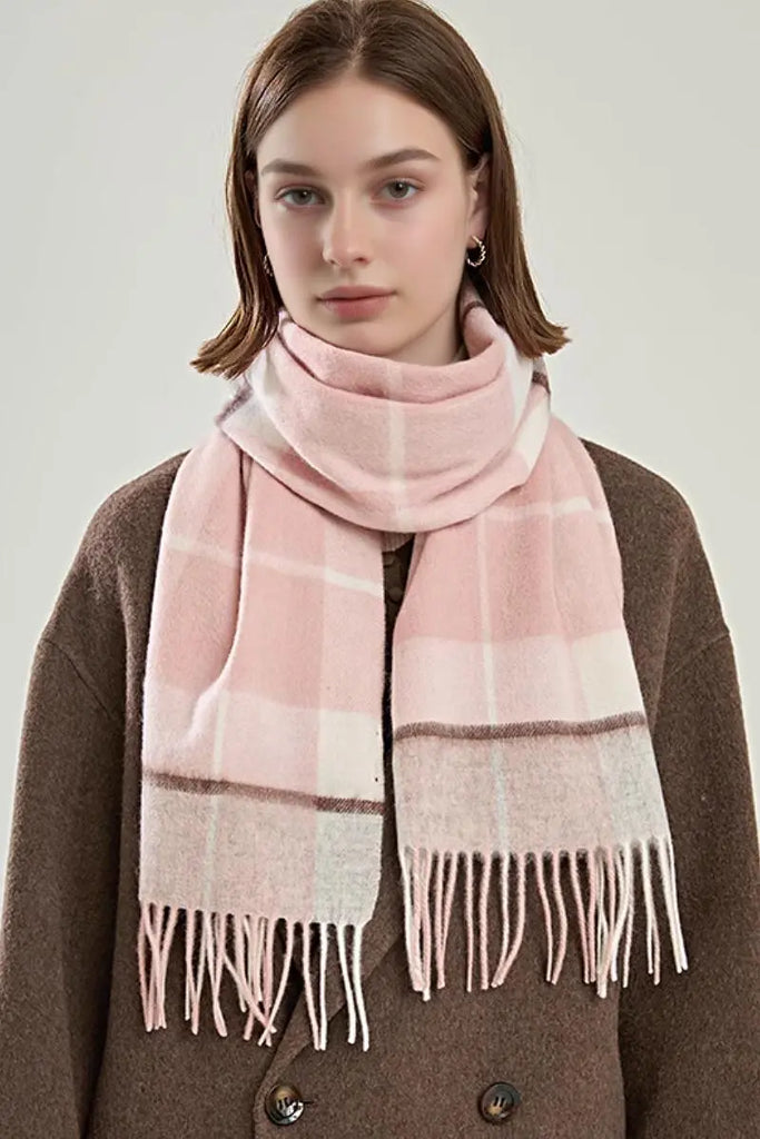 Fibflx Women's Classic Extra Long 100 Wool Plaid Scarf