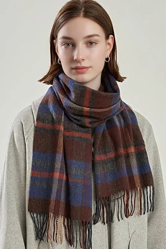 Fibflx Women's Classic Extra Long 100 Wool Plaid Scarf