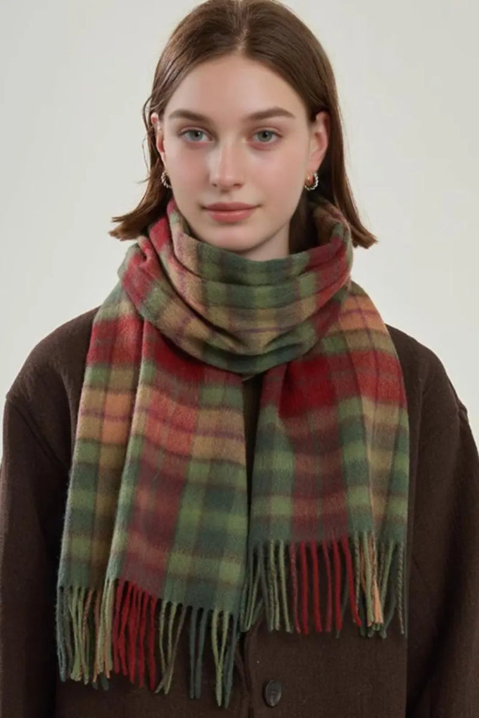 Fibflx Women's Classic Extra Long 100 Wool Plaid Scarf