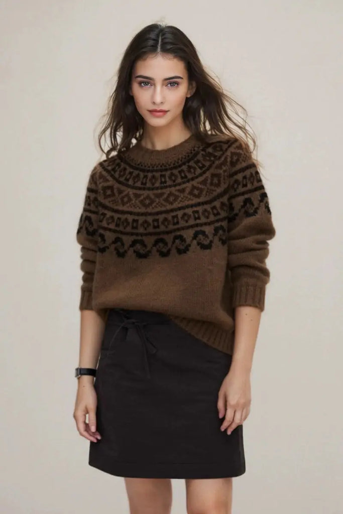 Fibflx Women's Classic Fair Isle Crewneck Pullover Sweater