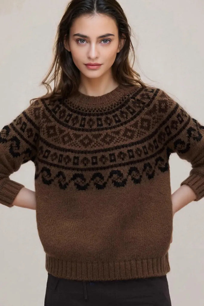 Fibflx Women's Classic Fair Isle Crewneck Pullover Sweater