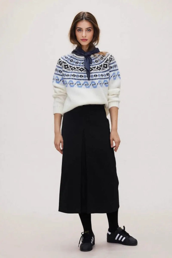 Fibflx Women's Classic Fair Isle Crewneck Pullover Sweater