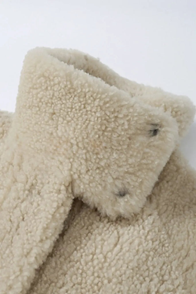 Fibflx Women's Classic French Merino Sheepskin Shearling Jacket with Stand Collar