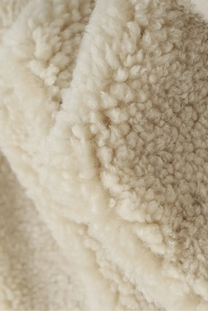 Fibflx Women's Classic French Merino Sheepskin Shearling Jacket with Stand Collar