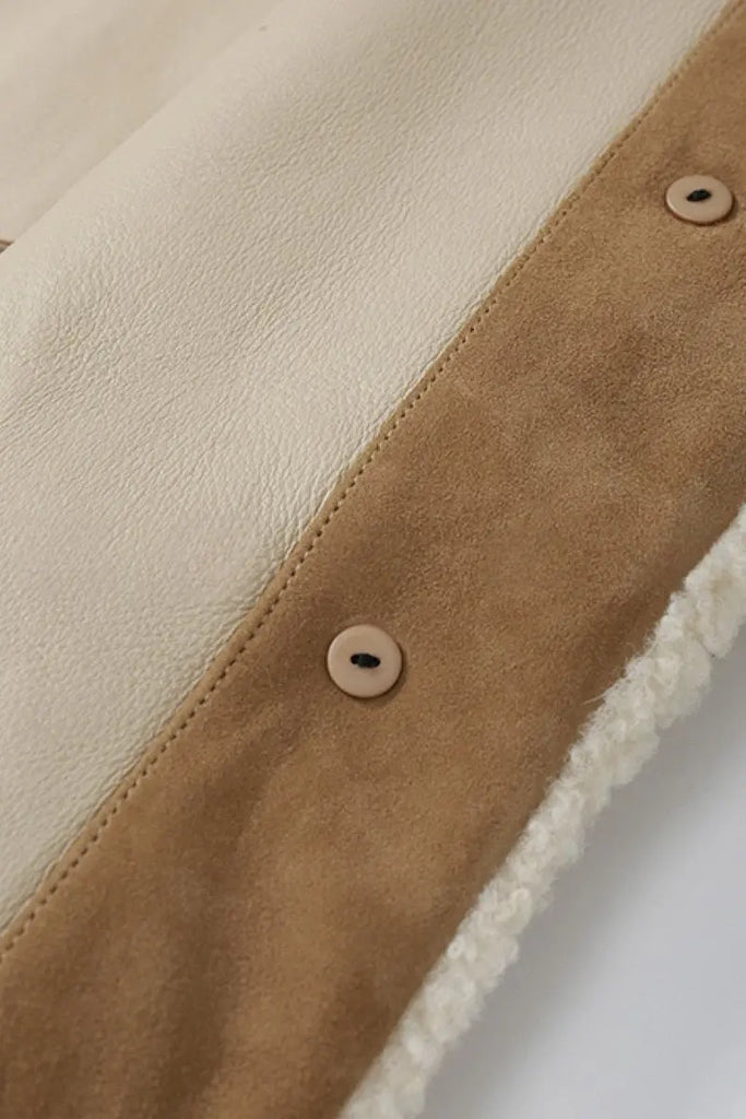 Fibflx Women's Classic French Merino Sheepskin Shearling Jacket with Stand Collar