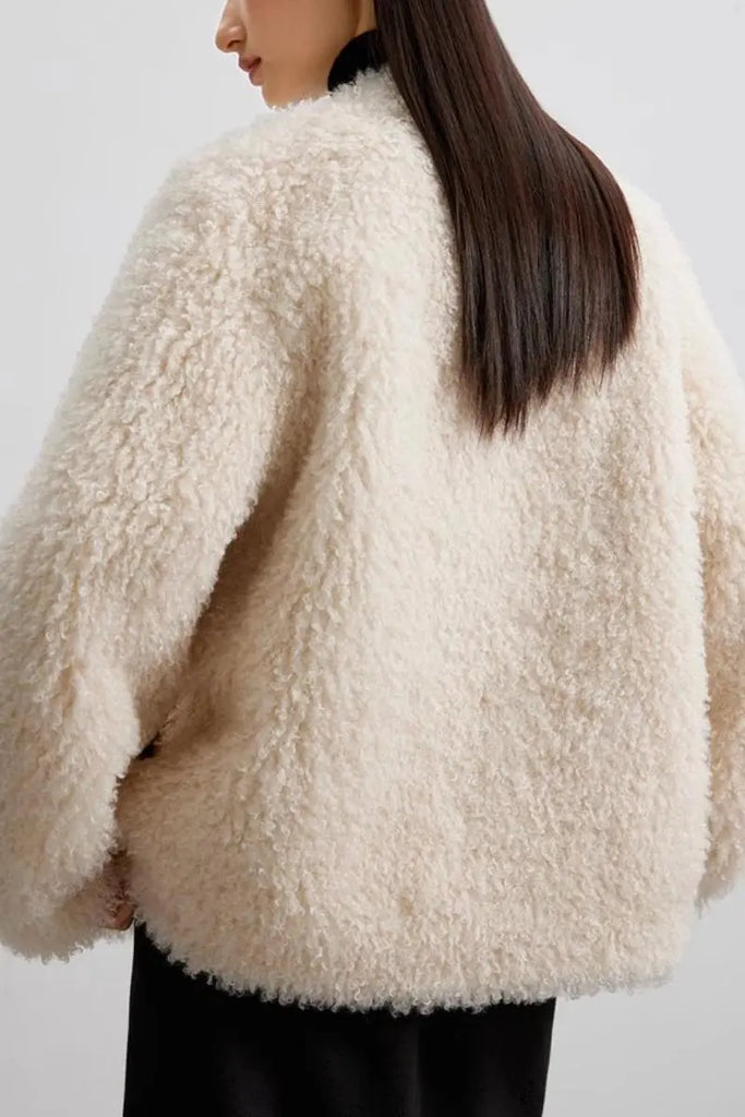 Fibflx Women's Collarless Faux Shearling & Faux Suede Jacket