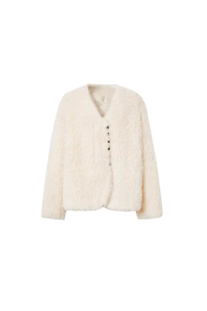 Fibflx Women's Collarless Faux Shearling & Faux Suede Jacket