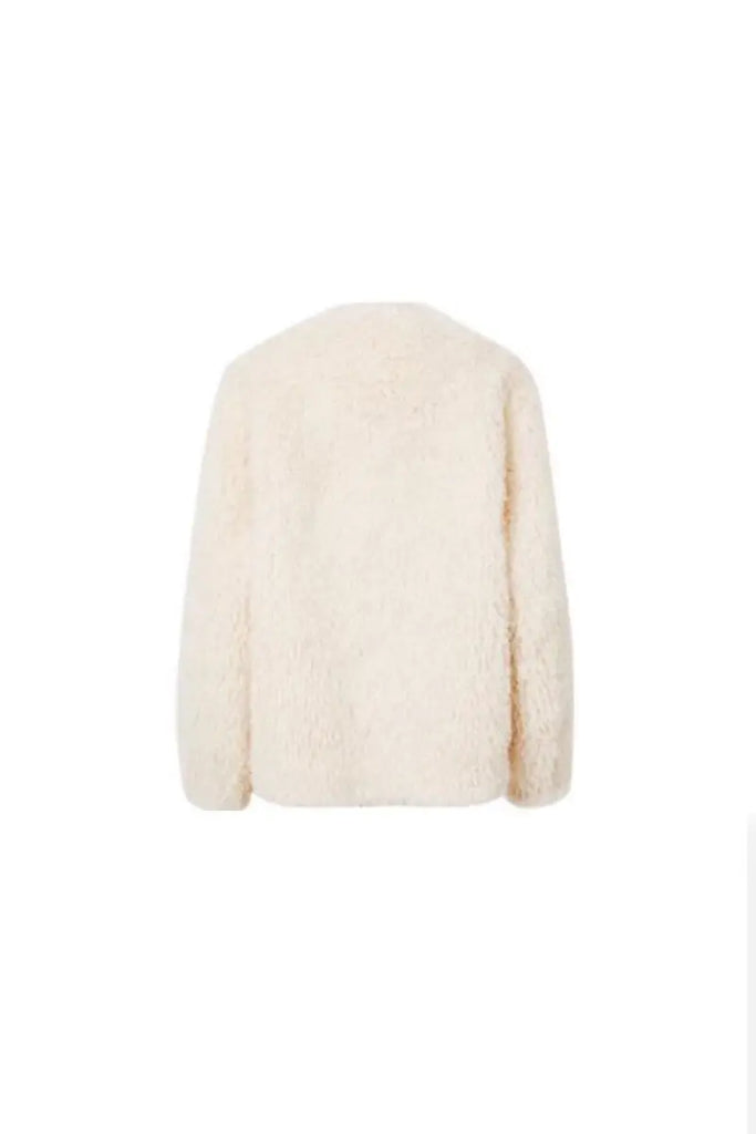 Fibflx Women's Collarless Faux Shearling & Faux Suede Jacket