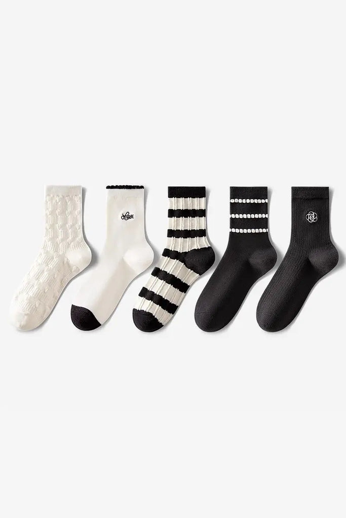 Fibflx Women's Colorful Cotton Blend Crew Sock Set with Mixed Patterns_5-Pack