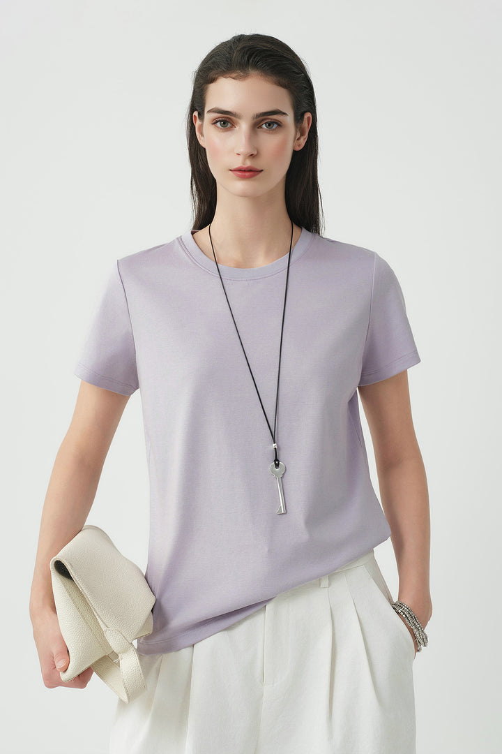 Cotton Crewneck T-Shirt in Purple  Fibflx