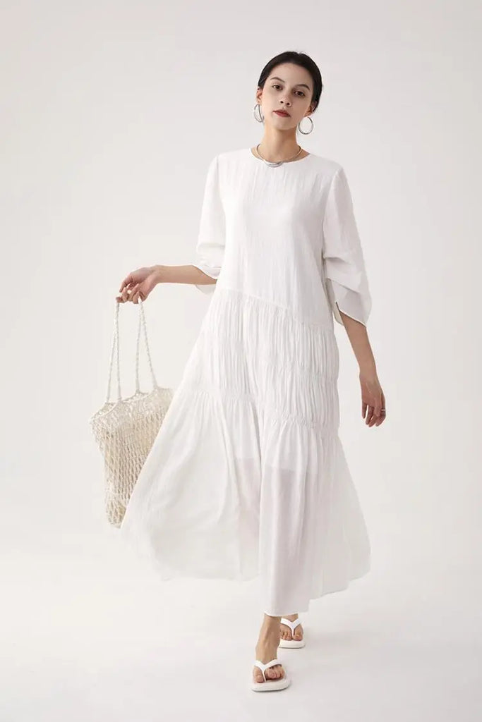 Cotton Tiered Long Sleeve Maxi Dress  Fibflx