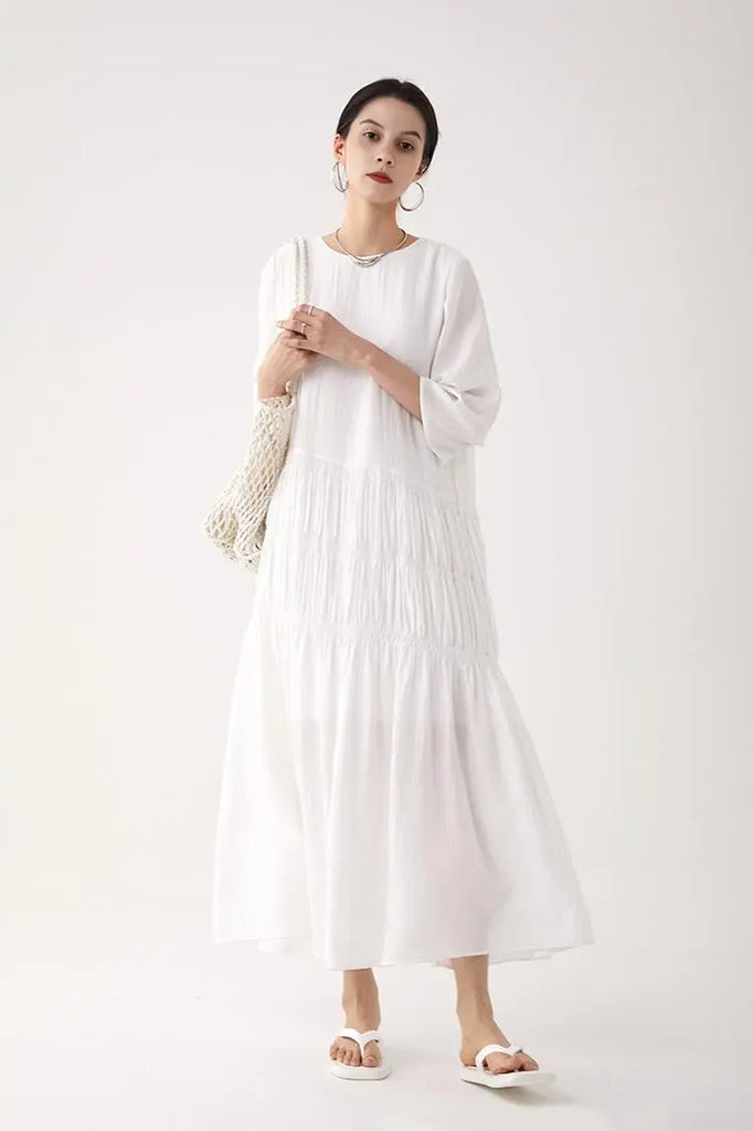 Cotton Tiered Long Sleeve Maxi Dress  Fibflx