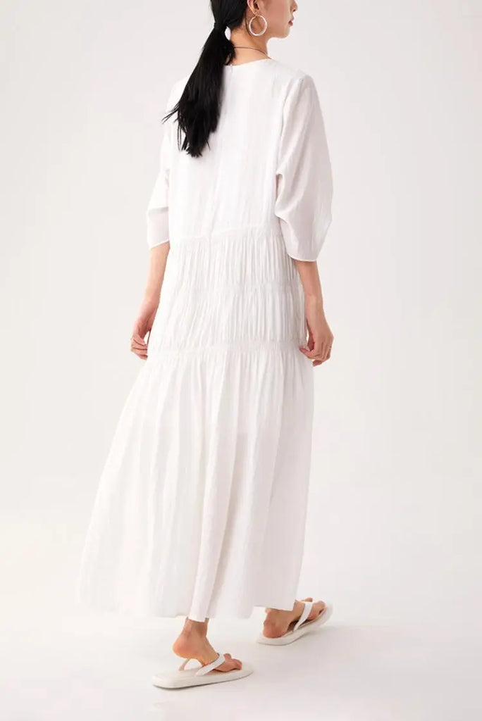 Cotton Tiered Long Sleeve Maxi Dress  Fibflx