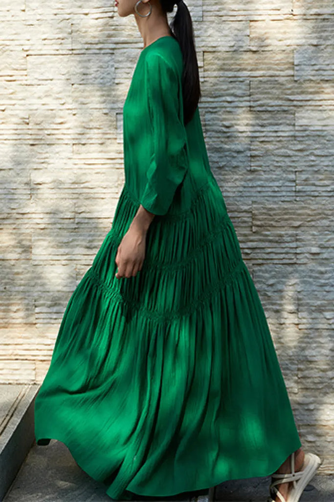 Cotton Tiered Long Sleeve Maxi Dress  Fibflx