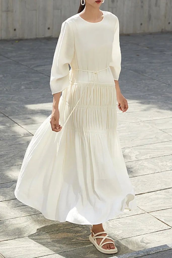 Cotton Tiered Long Sleeve Maxi Dress  Fibflx