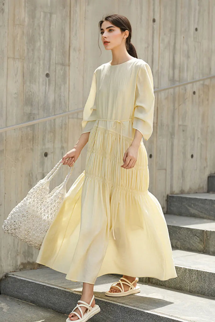 Cotton Tiered Long Sleeve Maxi Dress  Fibflx