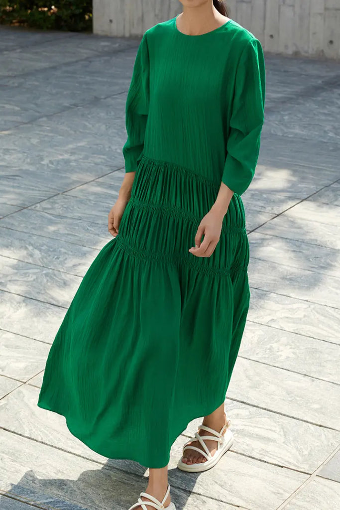 Cotton Tiered Long Sleeve Maxi Dress  Fibflx