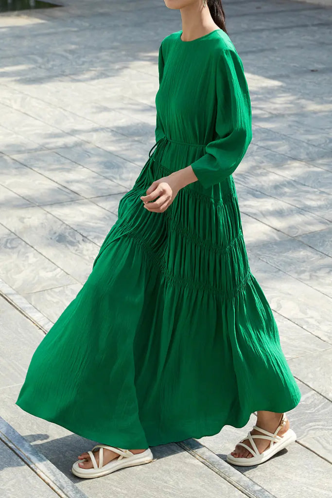 Cotton Tiered Long Sleeve Maxi Dress  Fibflx