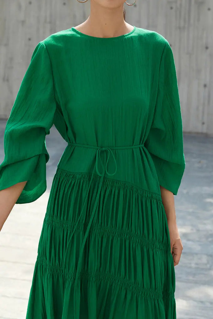 Cotton Tiered Long Sleeve Maxi Dress  Fibflx