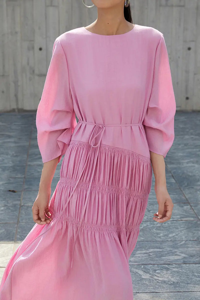 Cotton Tiered Long Sleeve Maxi Dress  Fibflx