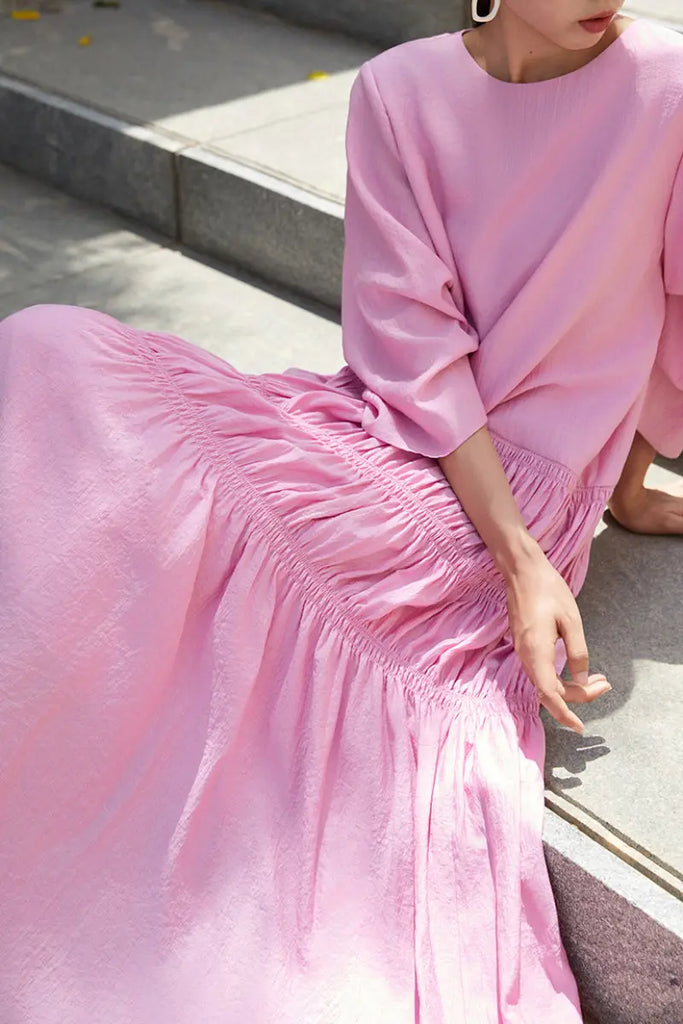 Cotton Tiered Long Sleeve Maxi Dress  Fibflx