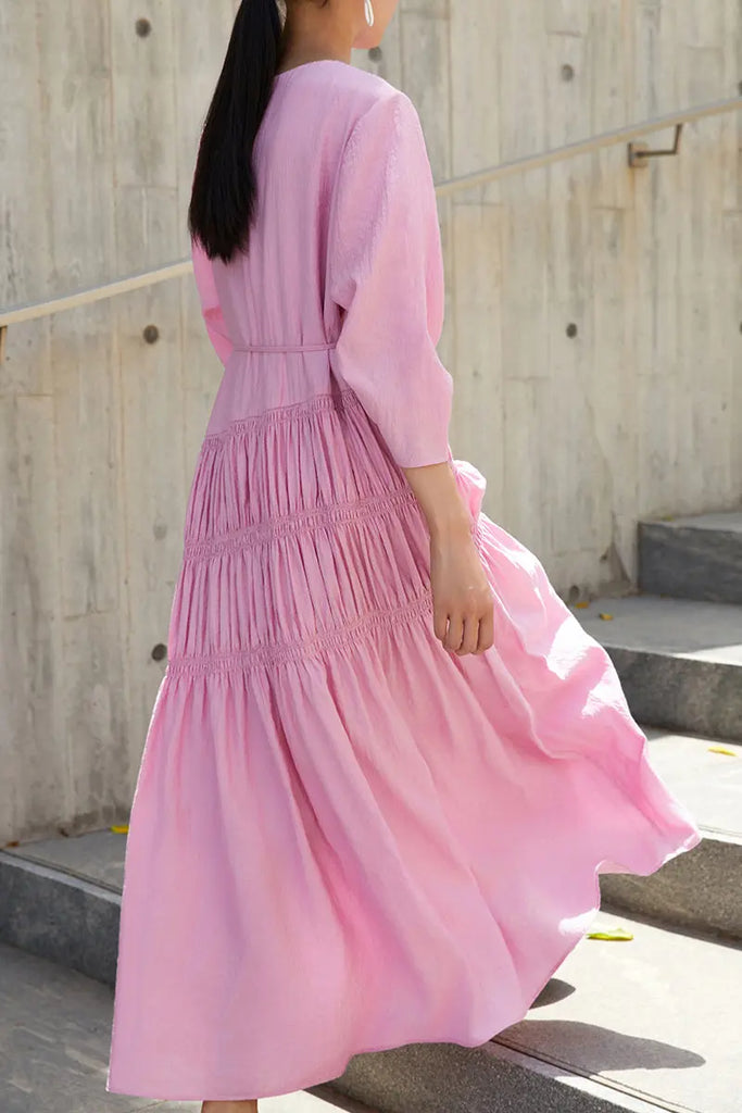 Cotton Tiered Long Sleeve Maxi Dress  Fibflx