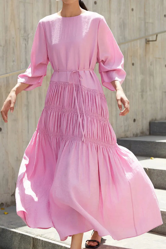 Cotton Tiered Long Sleeve Maxi Dress  Fibflx