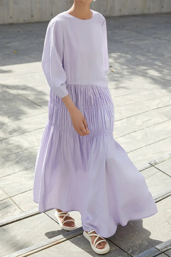 Cotton Tiered Long Sleeve Maxi Dress  Fibflx
