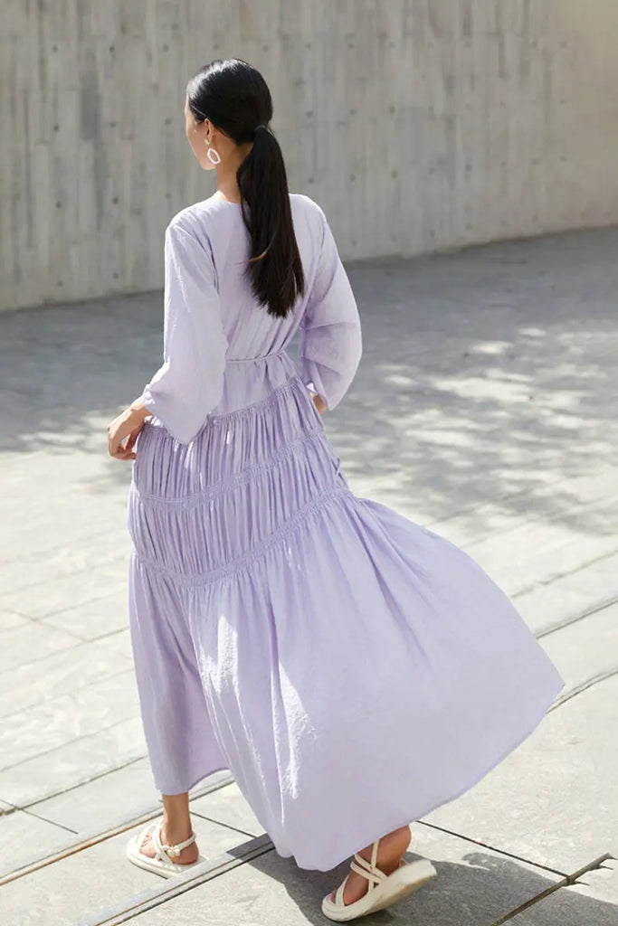 Cotton Tiered Long Sleeve Maxi Dress  Fibflx