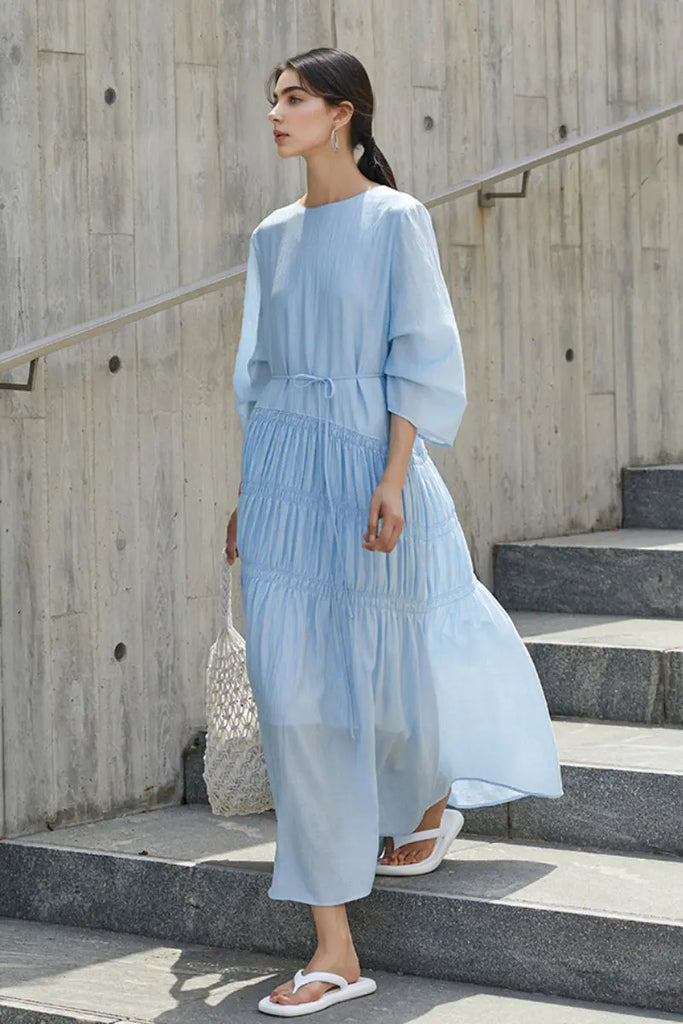 Cotton Tiered Long Sleeve Maxi Dress  Fibflx