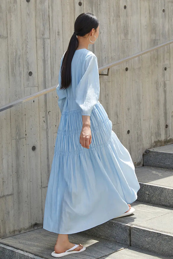 Cotton Tiered Long Sleeve Maxi Dress  Fibflx