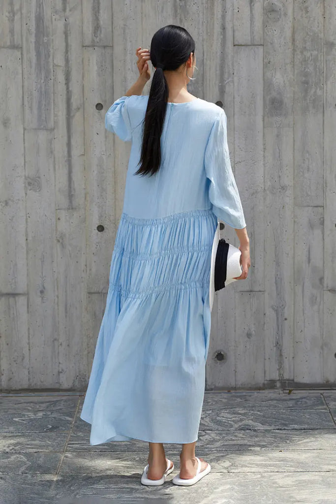 Cotton Tiered Long Sleeve Maxi Dress  Fibflx
