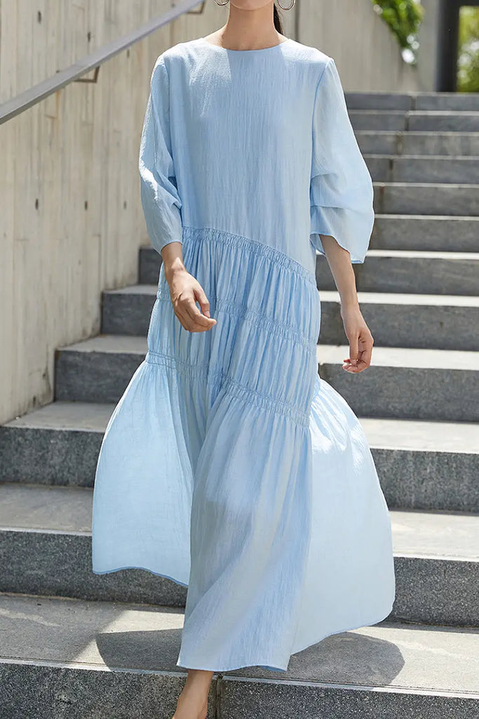 Cotton Tiered Long Sleeve Maxi Dress  Fibflx
