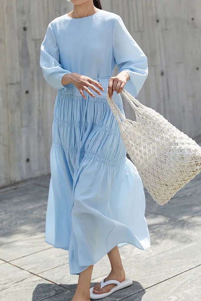 Cotton Tiered Long Sleeve Maxi Dress  Fibflx